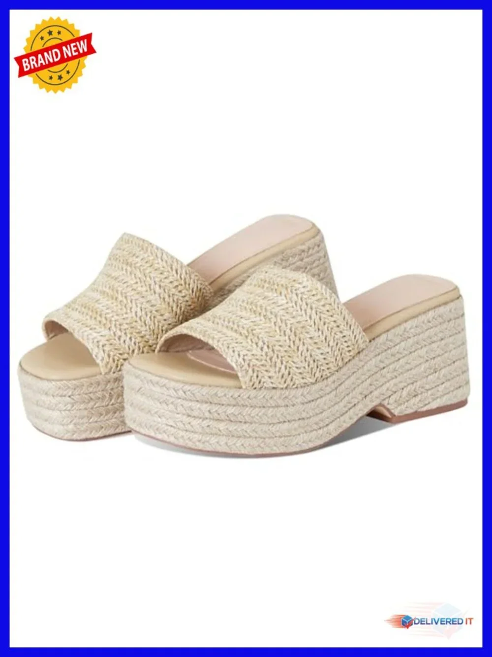 Platform Slip On Espadrille Sandals Wedge Heel Ankle Strap Jute PU Leather
